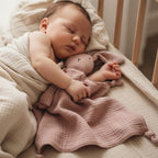 Doudou d'Apaisement Bébé CâlinNest™ – Peluche Motifs Animaux, Coton Bio Doux & Bavoir Intégré 0-12 Mois | TrioNest™