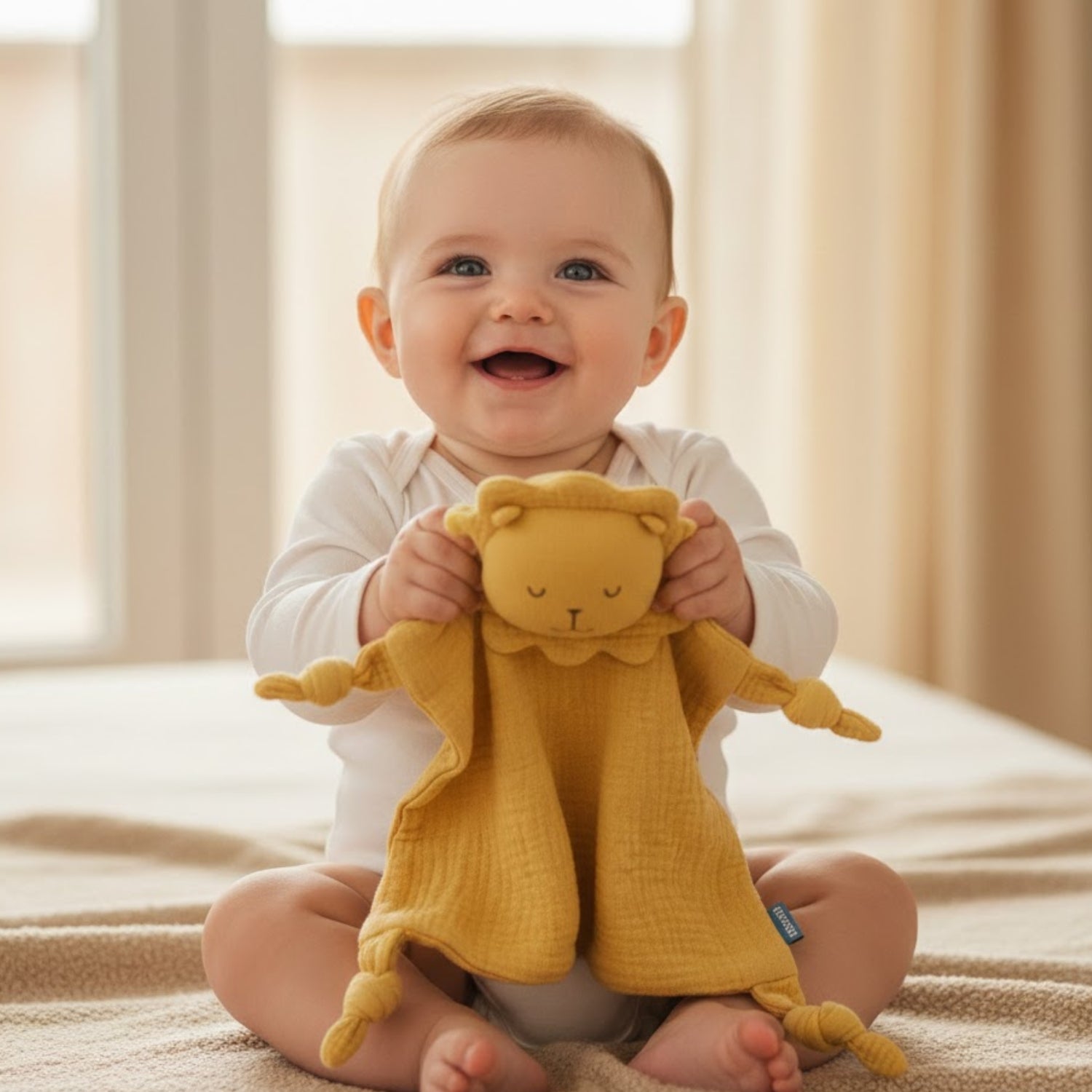 Doudou d'Apaisement Bébé CâlinNest™ – Peluche Motifs Animaux, Coton Bio Doux & Bavoir Intégré 0-12 Mois | TrioNest™