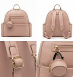 Sac à Dos à Langer Cuir Rose Poudré - Design Chic & Féminin - Imperméable avec Attaches Poussette Incluses | TrioNest™ Élite