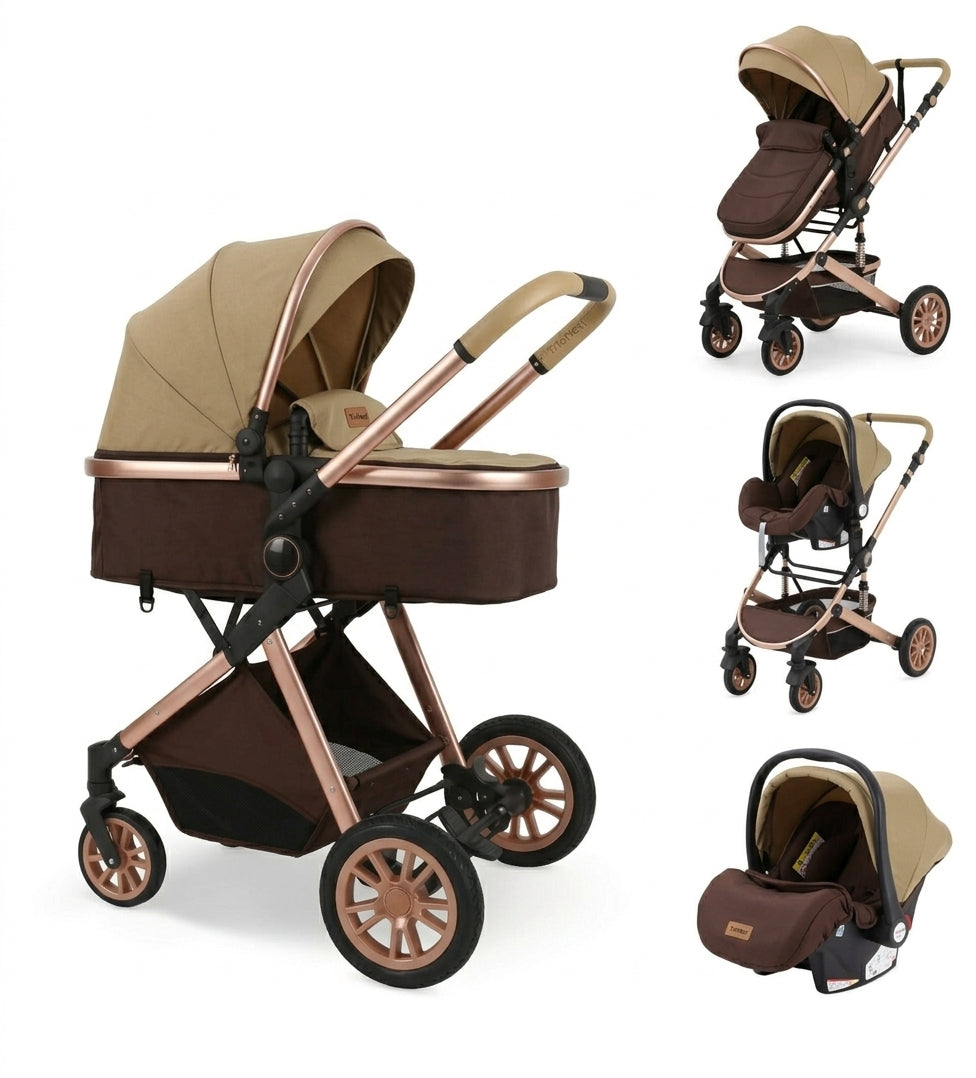 3-in-1 Stroller Complete Newborn Pack – 6 Accessories Included, Carrycot, Group 0+ Car Seat, Reversible Seat, 0-3 Years | TrioNest™ URBANIA