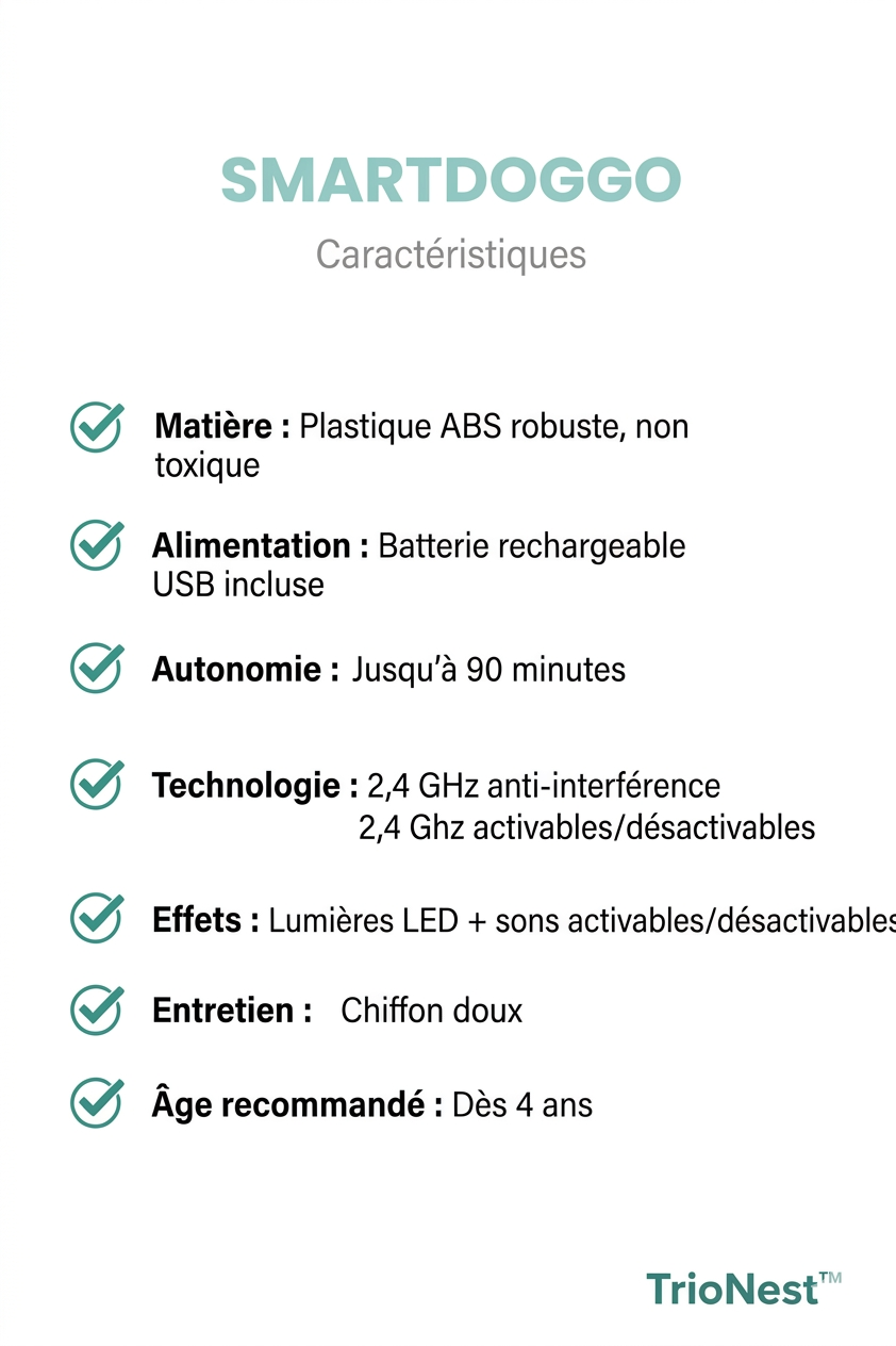 Robot Chien Intelligent 8 Roues Bras Articulés LED 90min Rechargeable USB SMARTDOGGO – TrioNest™