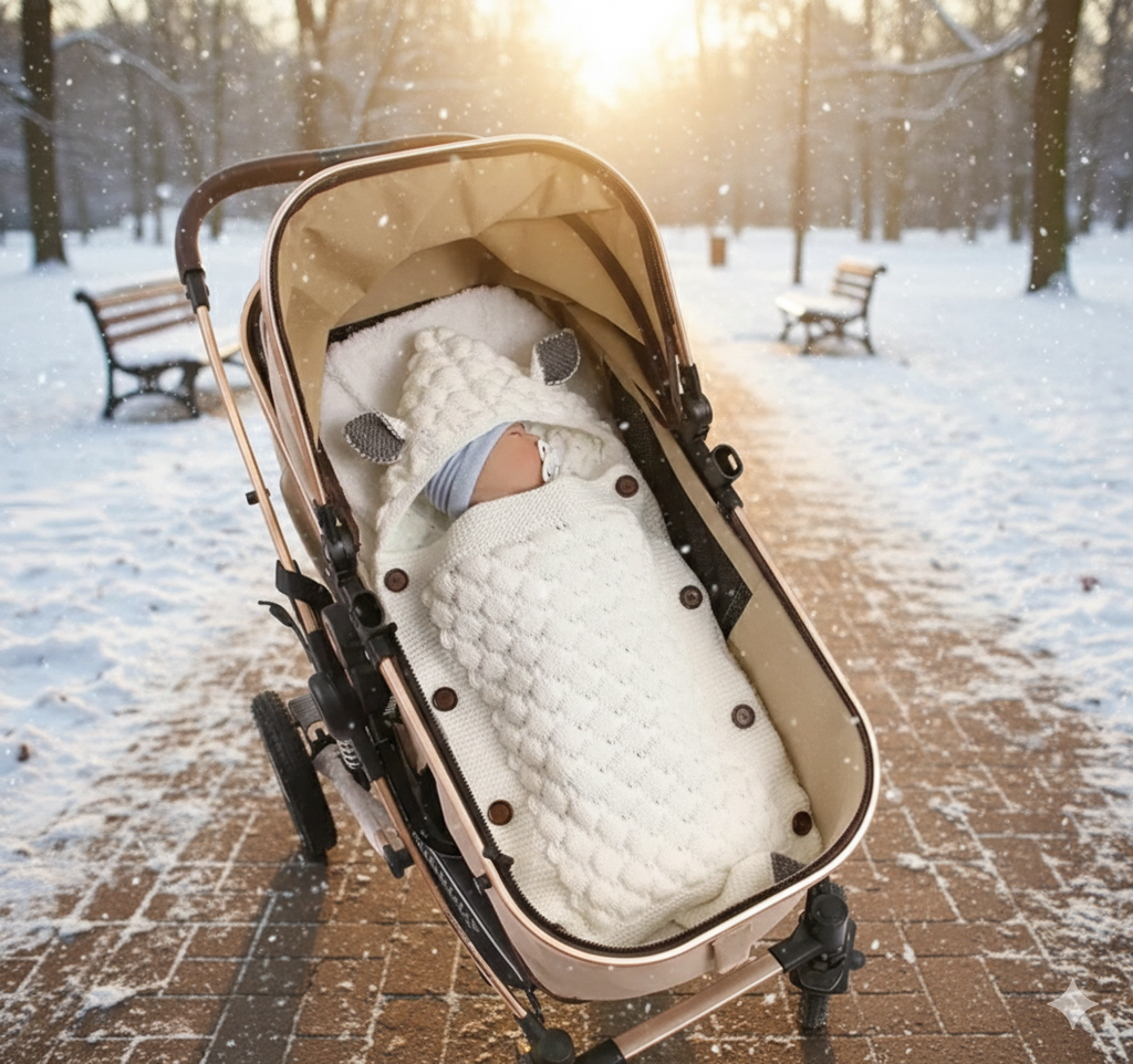 Chancelière Poussette à Boutons Bébé – Polaire Douce, Imperméable, Réglable, Lavable Machine | TrioNest™ Mon Adorable Bébé