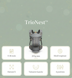 Porte-Bébé Physiologique avec Tabouret - Soutien Lombaire & Assise 30° - Confort Ergonomique 6-en-1 | TrioNest Air-Comfort