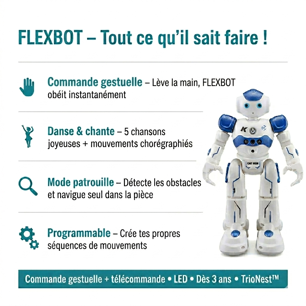 Interaktiver Spielzeugroboter Gestensteuerung Tanzen Singen Patrouillenmodus FLEXBOT – TrioNest™