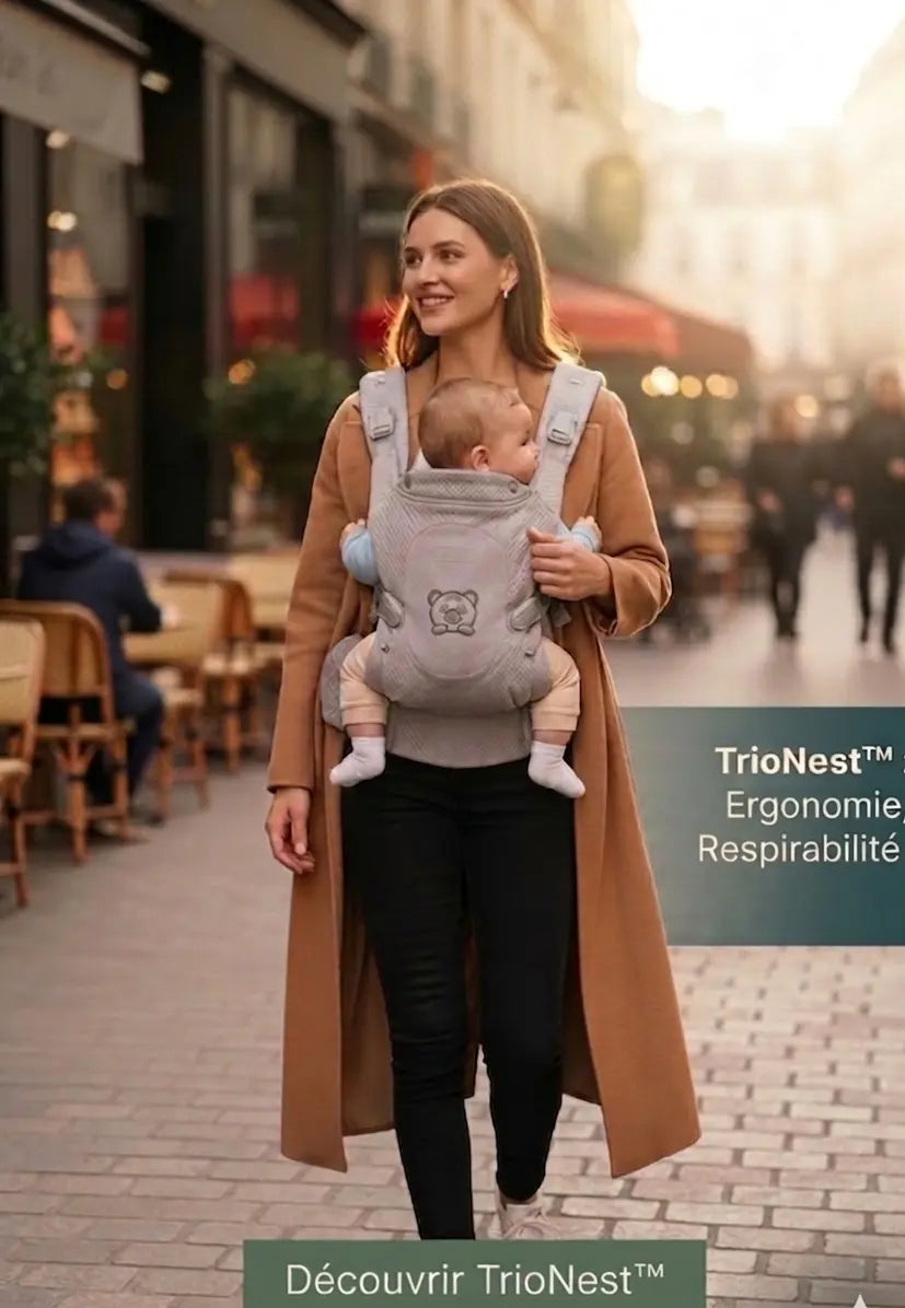 Porte-Bébé Ourson Physiologique - Soutien Lombaire & Tissu Respirant - Design Ergonomique & Doux | TrioNest TrioNest™ Poussette 3 en 1