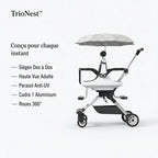 Poussette Double Tandem Dos à Dos – Parasol Anti-UV, Cadre Alu, Pliage 1 Bouton, Roues 360°, Jumeaux & Fratrie | TrioNest™ TrioNest