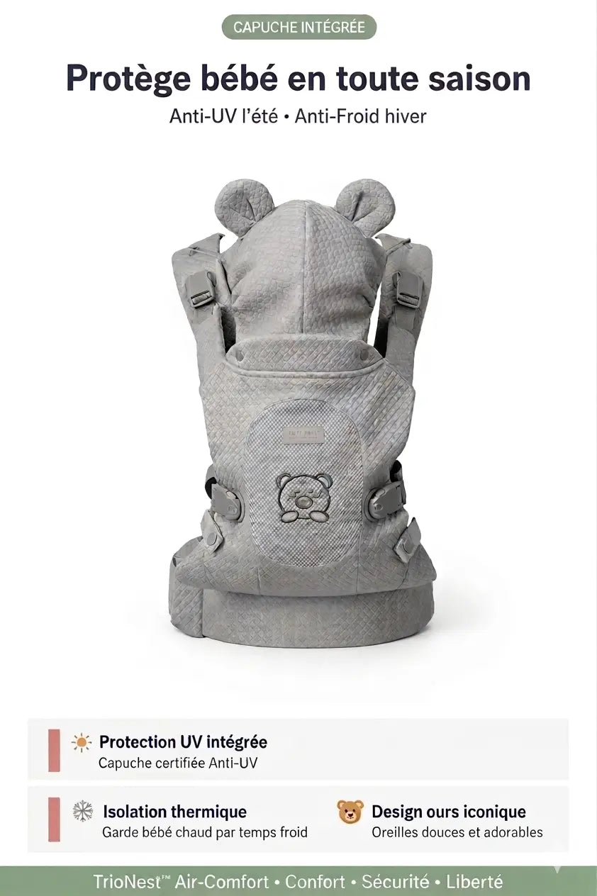 Porte-Bébé Ourson Physiologique - Soutien Lombaire & Tissu Respirant - Design Ergonomique & Doux | TrioNest TrioNest™ Poussette 3 en 1