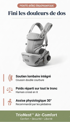 Porte-Bébé Physiologique avec Tabouret - Soutien Lombaire & Assise 30° - Confort Ergonomique 6-en-1 | TrioNest Air-Comfort