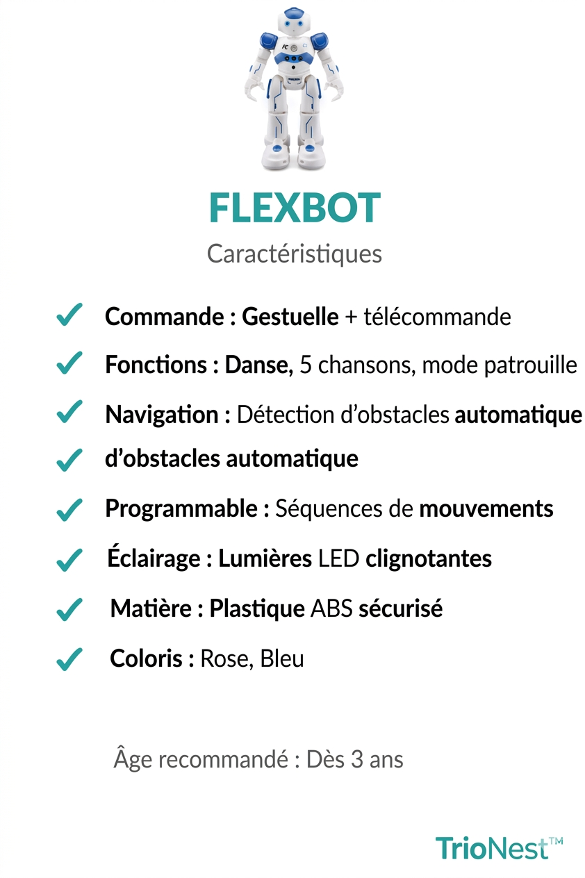 Interaktiver Spielzeugroboter Gestensteuerung Tanzen Singen Patrouillenmodus FLEXBOT – TrioNest™