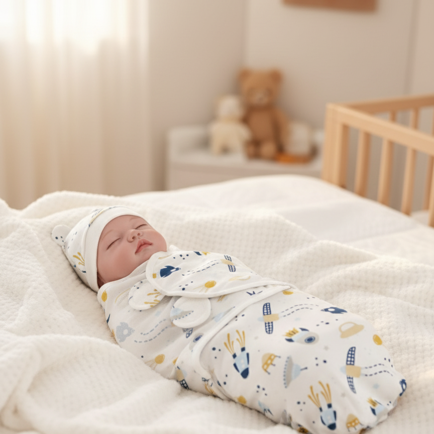 Gigoteuse Bébé Nouveau-Né FirstNight — Coton Hypoallergénique Respirant, 5 Motifs, Attaches Réglables, 0-3 Mois | TrioNest™