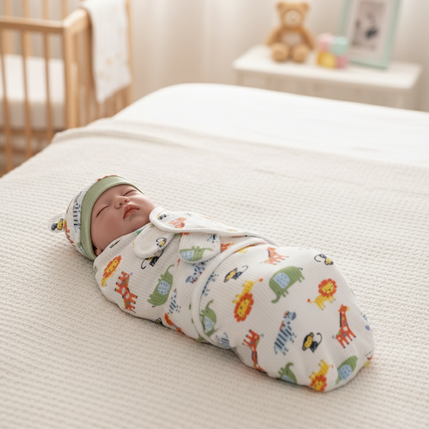 Gigoteuse Bébé Nouveau-Né FirstNight — Coton Hypoallergénique Respirant, 5 Motifs, Attaches Réglables, 0-3 Mois | TrioNest™