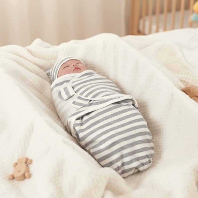 Newborn Baby Sleeping Bag FirstNight — Breathable Hypoallergenic Cotton, 5 Designs, Adjustable Fasteners, 0-3 Months | TrioNest™