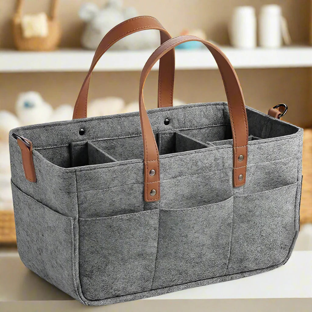 Panier de Rangement Bébé Polyvalent | TrioNest™ – Tissu Feutre, Poignées Cuir, Inserts Amovibles, 3 Coloris
