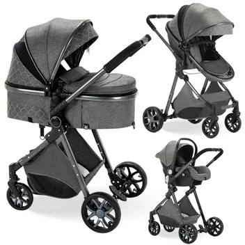 3-in-1 Stroller Complete Newborn Pack – 6 Accessories Included, Carrycot, Group 0+ Car Seat, Reversible Seat, 0-3 Years | TrioNest™ URBANIA