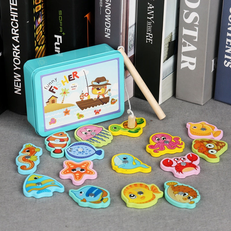 Jouet de Pêche Magnétique Montessori – 15 Poissons Bois, Canne Aimée, Motricité Fine & Concentration | MagFish by TrioNest™