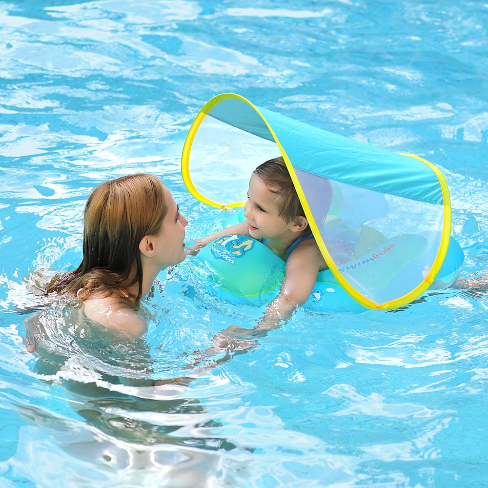 Bouée Gonflable à Ombrelle Anti-UV pour Bébé – 5 Points d'Attache, Pliable, 3 Mois-6 Ans, Piscine & Mer | Sunsplash by TrioNest™ mon adorable bebe