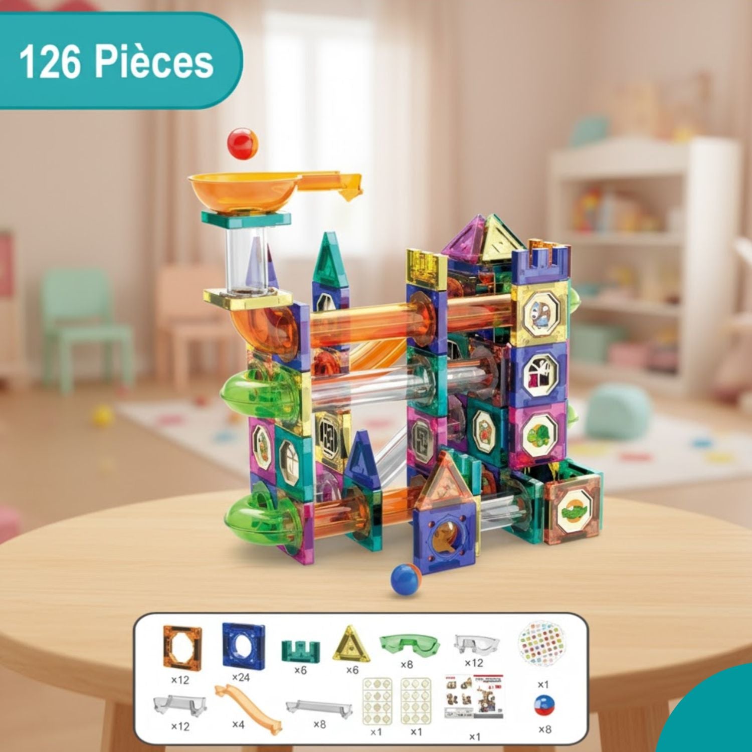 Jeu Aimanté Circuit à Billes MagCircuit – ABS Non Toxique, Aimants 8x, Compatible | TrioNest™
