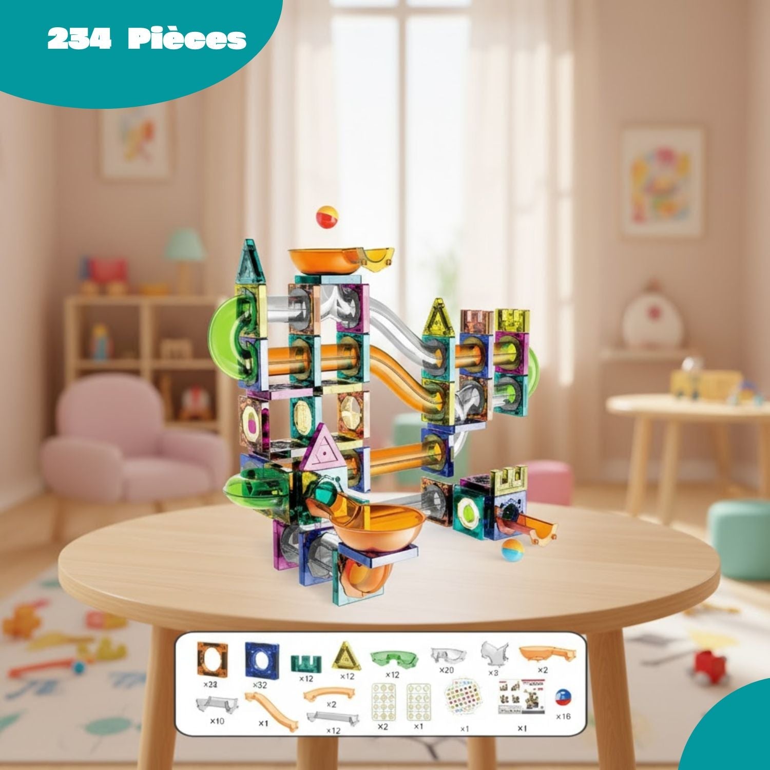 Jeu Aimanté Circuit à Billes MagCircuit – ABS Non Toxique, Aimants 8x, Compatible | TrioNest™