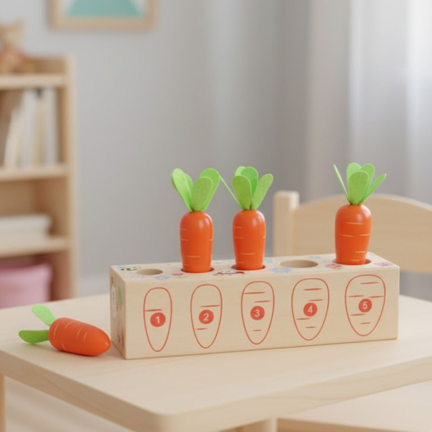 Jeu de Construction 2 Ans – Bois Certifié CE, Carottes & Fruits À Trier, Coffret Roulettes, 1-4 Ans | FarmPlay by TrioNest™