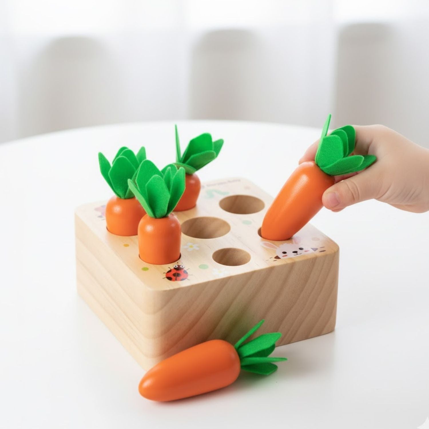 Jeu de Construction 2 Ans – Bois Certifié CE, Carottes & Fruits À Trier, Coffret Roulettes, 1-4 Ans | FarmPlay by TrioNest™