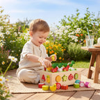 Jeu de Construction 2 Ans – Bois Certifié CE, Carottes & Fruits À Trier, Coffret Roulettes, 1-4 Ans | FarmPlay by TrioNest™