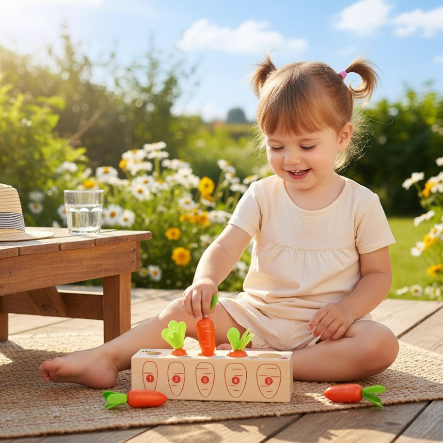 Jeu de Construction 2 Ans – Bois Certifié CE, Carottes & Fruits À Trier, Coffret Roulettes, 1-4 Ans | FarmPlay by TrioNest™