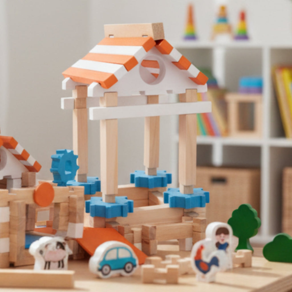 Jeu de Construction en Bois – Tenon & Mortaise, Figurines Animaux, Certifié CE, 3-12 Ans | KitCraft by TrioNest™