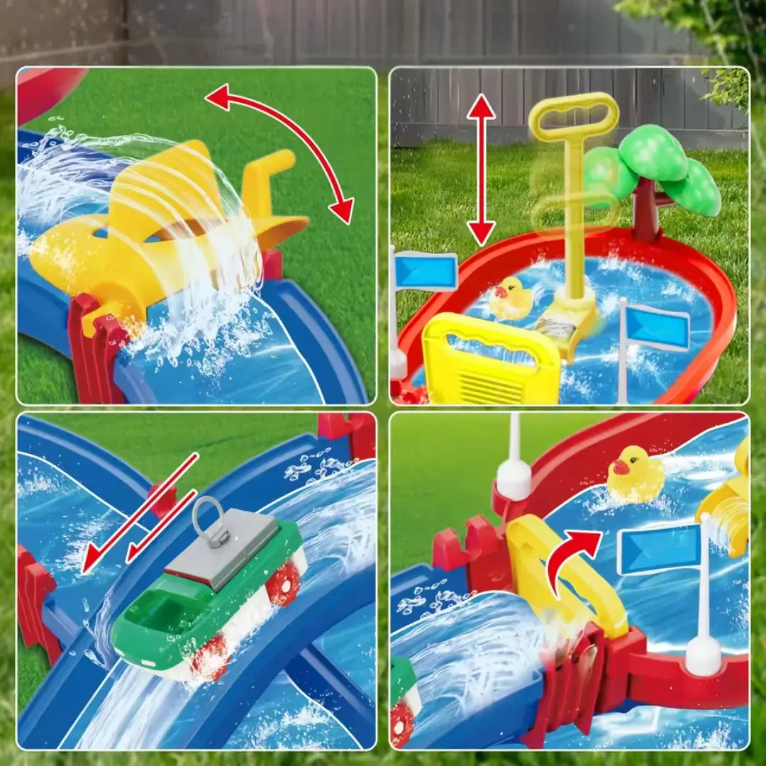 Jeux d'Eau Enfant Multi-Activités – Pièces Modulables, Circuit Aquatique, Fontaine, Motricité Fine | SplashNest™ by TrioNest™