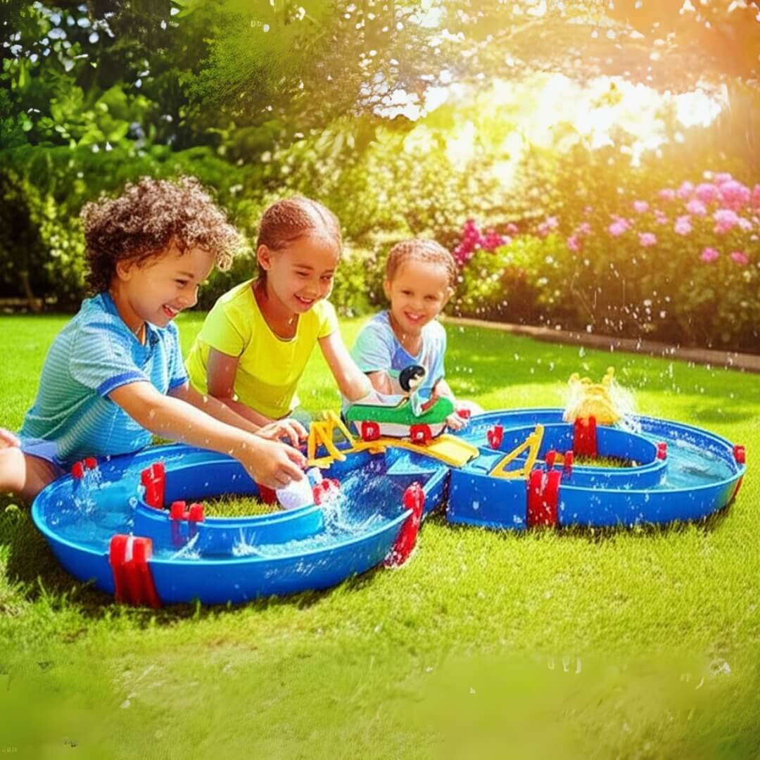Jeux d'Eau Enfant Multi-Activités – Pièces Modulables, Circuit Aquatique, Fontaine, Motricité Fine | SplashNest™ by TrioNest™