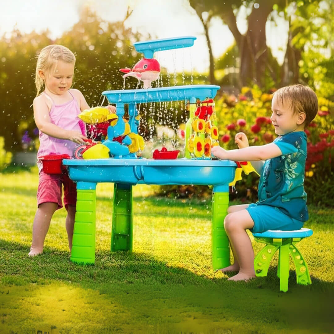 Jeux d'Eau Enfant Multi-Activités – Pièces Modulables, Circuit Aquatique, Fontaine, Motricité Fine | SplashNest™ by TrioNest™