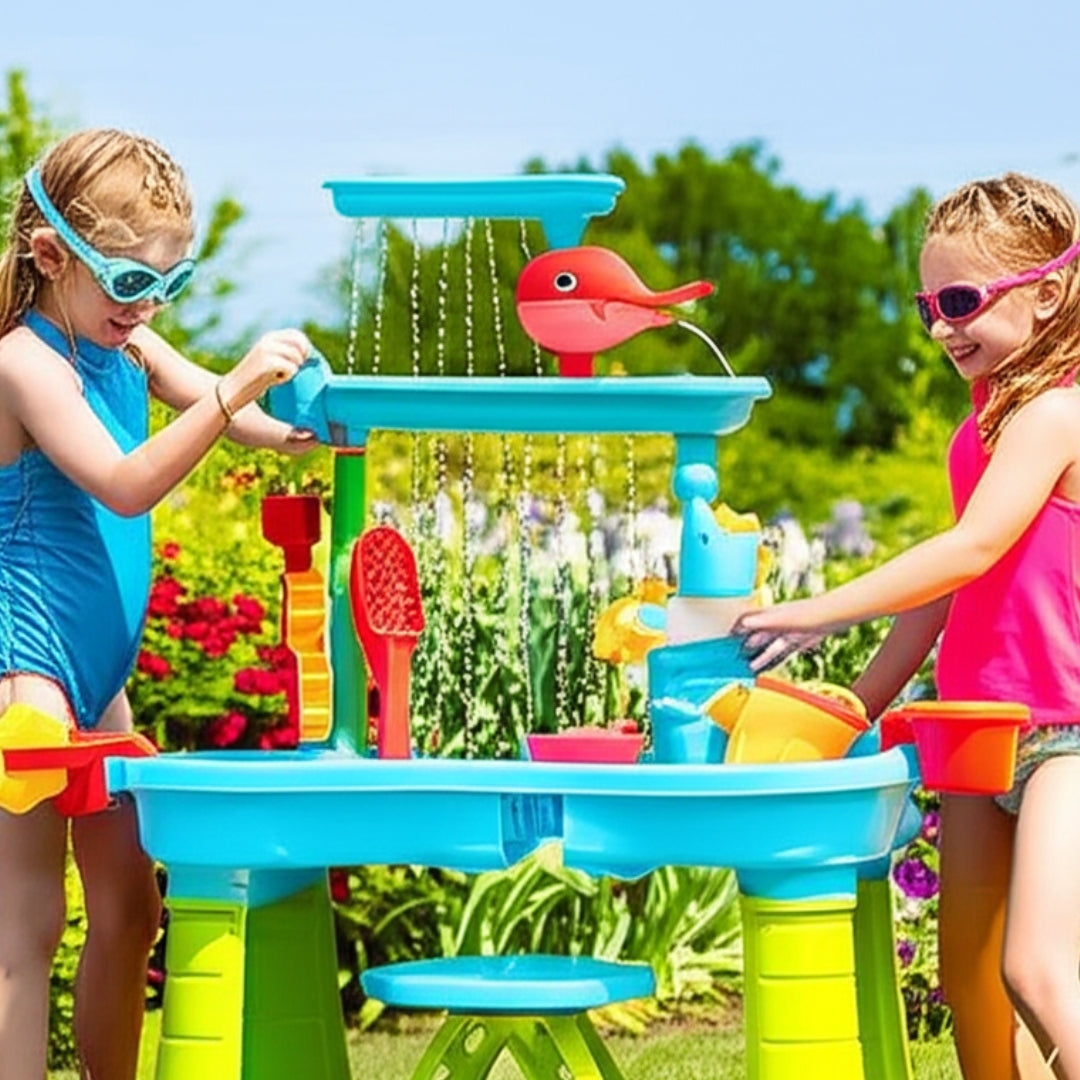 Jeux d'Eau Enfant Multi-Activités – Pièces Modulables, Circuit Aquatique, Fontaine, Motricité Fine | SplashNest™ by TrioNest™