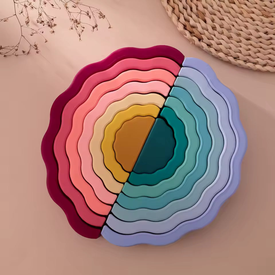 Jeux de Construction Maternelle – Arcs Silicone, Couleurs Dégradées, Motricité Fine, Dès 12 Mois | WaveLoop by TrioNest™