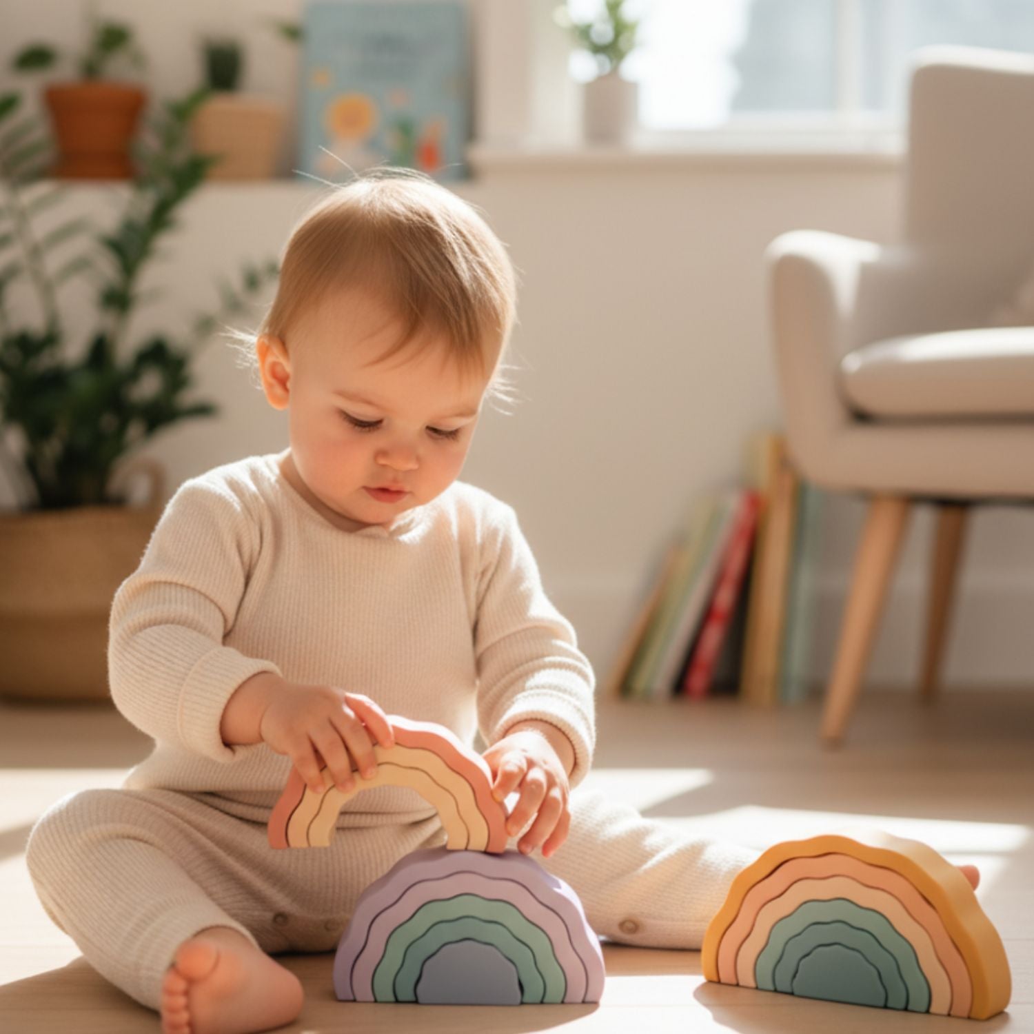 Jeux de Construction Maternelle – Arcs Silicone, Couleurs Dégradées, Motricité Fine, Dès 12 Mois | WaveLoop by TrioNest™