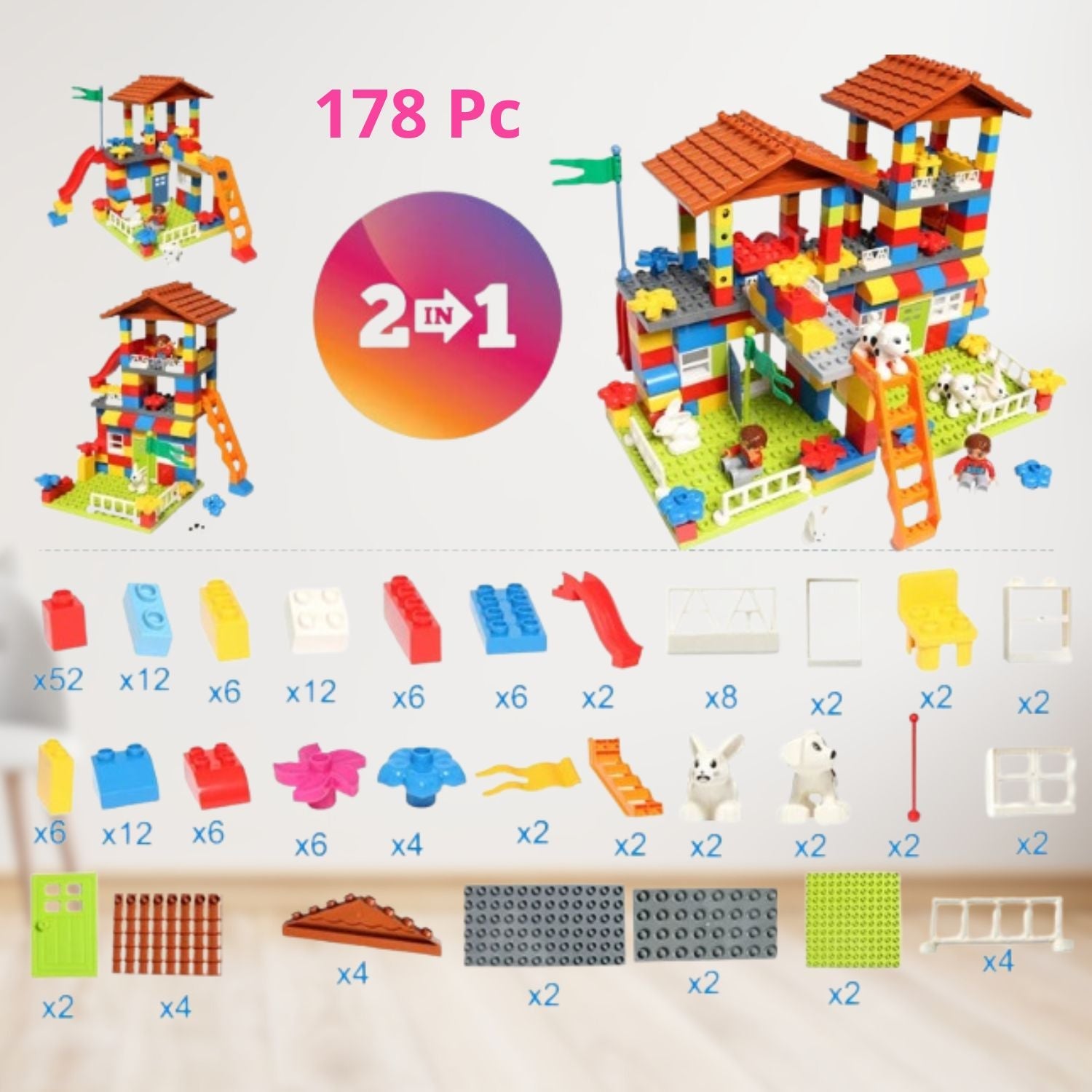Jeux de Maison Construction MaisonNest – 2-en-1, ABS Sans BPA, Figurines, Dès 3 Ans | TrioNest™