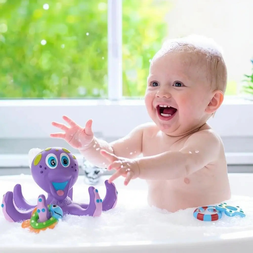 Jouet de Bain Pieuvre Interactive OctoPlay – Sans BPA, Anneaux, Piscine | TrioNest™