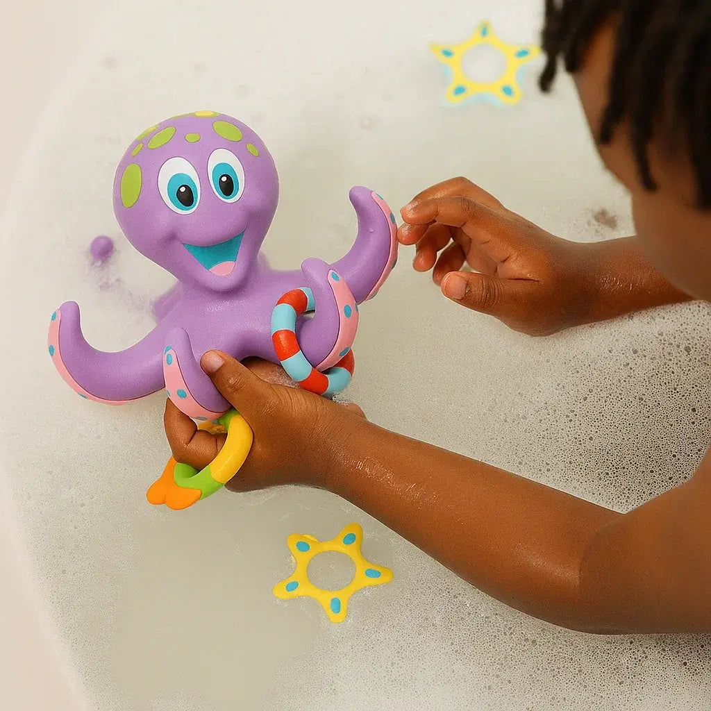 Jouet de Bain Pieuvre Interactive OctoPlay – Sans BPA, Anneaux, Piscine | TrioNest™