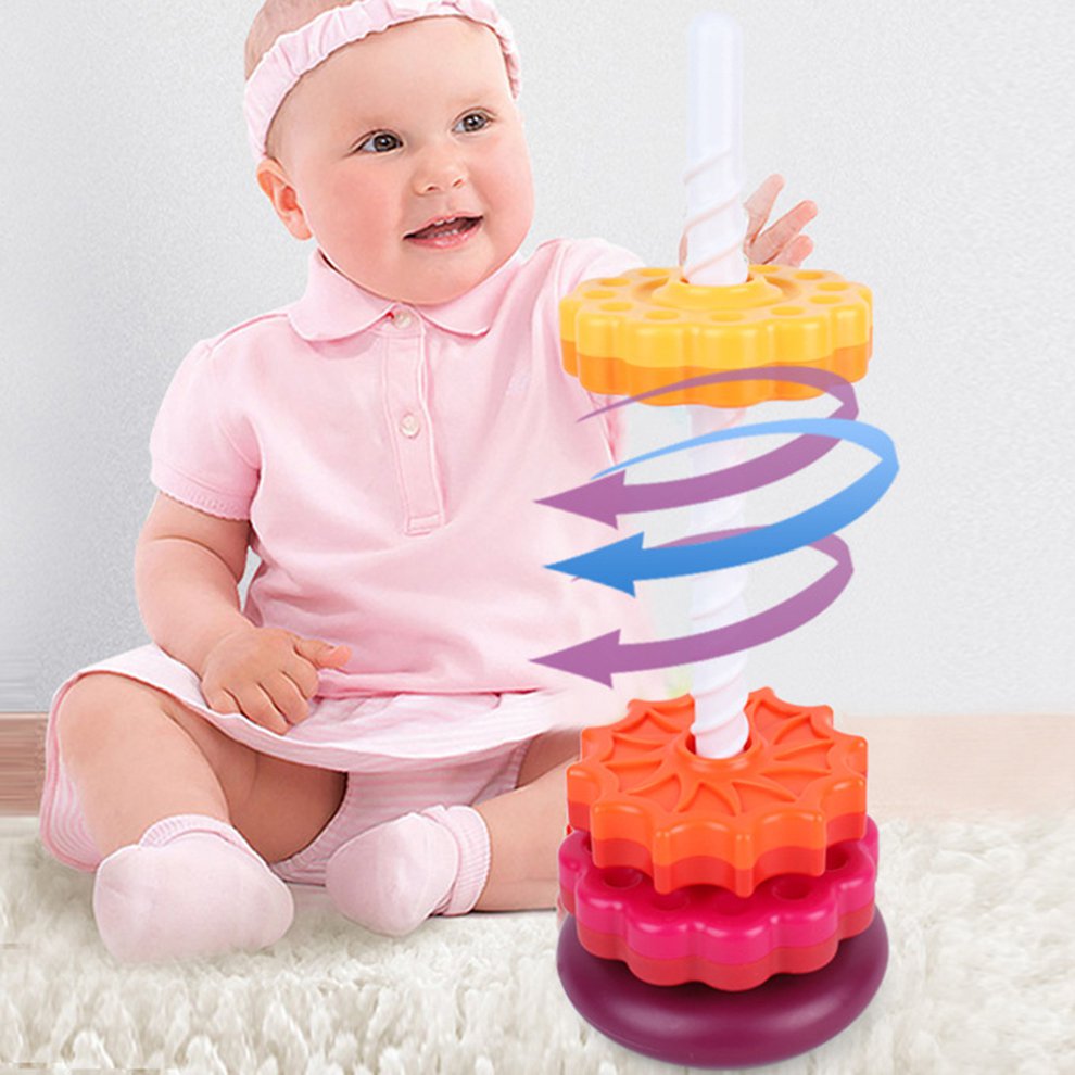 Jouet Empilable Roue Tournante Arc-en-ciel – ABS, Poteau Spirale, Éveil Couleurs | TrioNest™