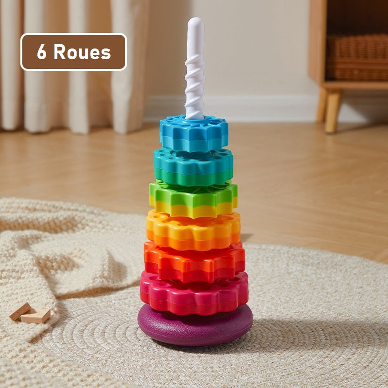 Jouet Empilable Roue Tournante Arc-en-ciel – ABS, Poteau Spirale, Éveil Couleurs | TrioNest™