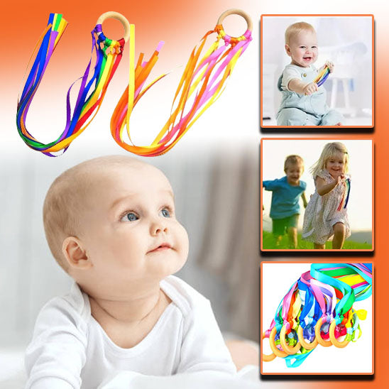 Jouet Anneau À Rubans Multicolore Montessori – Hêtre Non Traité, Éveil Sensoriel, Dentition, +6 Mois | RainbowRing by TrioNest™
