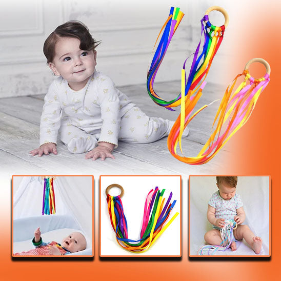 Jouet Anneau À Rubans Multicolore Montessori – Hêtre Non Traité, Éveil Sensoriel, Dentition, +6 Mois | RainbowRing by TrioNest™