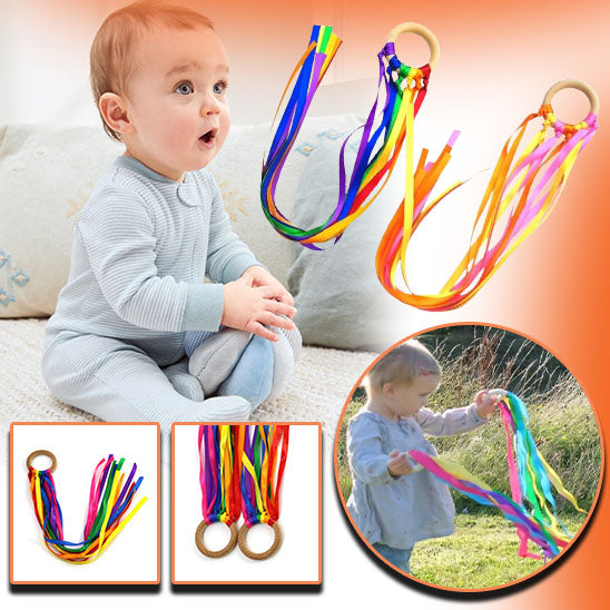 Jouet Anneau À Rubans Multicolore Montessori – Hêtre Non Traité, Éveil Sensoriel, Dentition, +6 Mois | RainbowRing by TrioNest™
