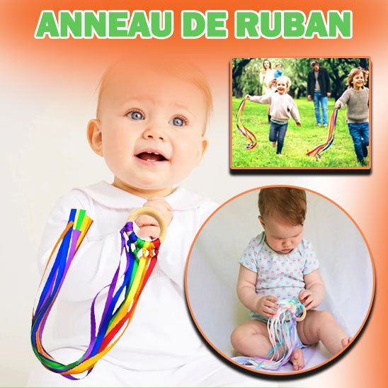 Jouet Anneau À Rubans Multicolore Montessori – Hêtre Non Traité, Éveil Sensoriel, Dentition, +6 Mois | RainbowRing by TrioNest™