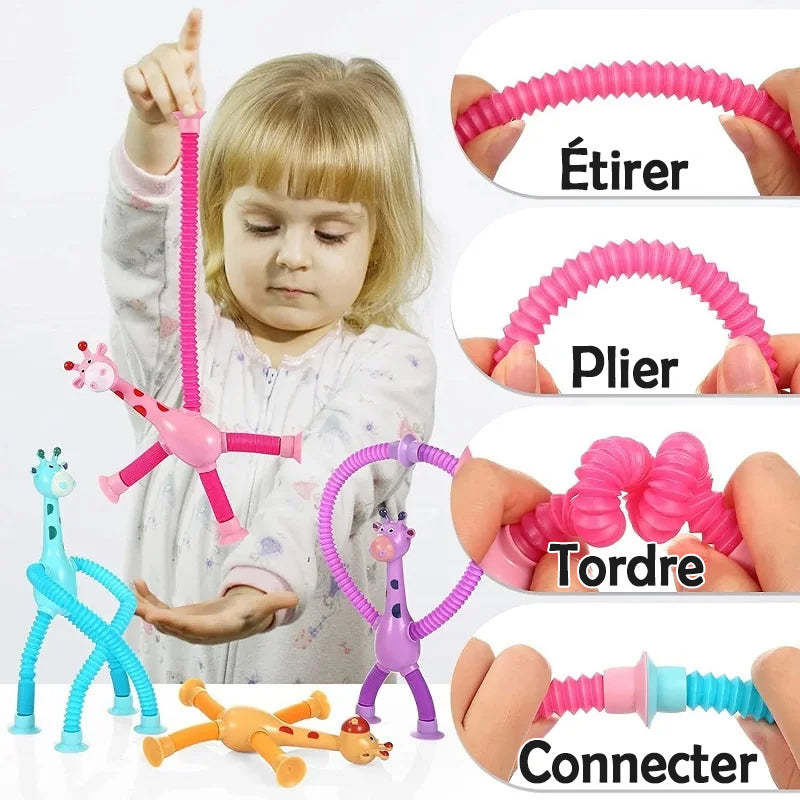 Girafe Télescopique à Ventouse – Jambes Flexibles, 4 Couleurs, Anti-Stress | TrioNest™