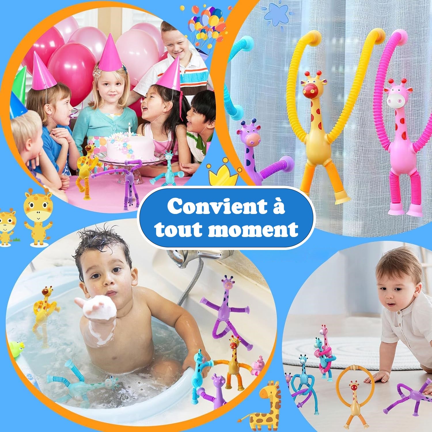 Girafe Télescopique à Ventouse – Jambes Flexibles, 4 Couleurs, Anti-Stress | TrioNest™
