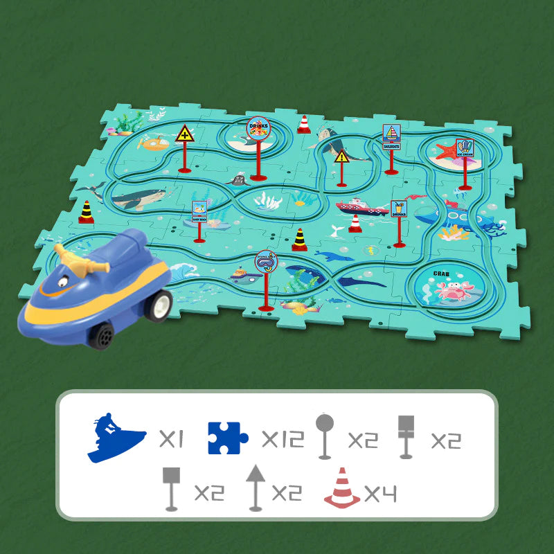 Jouet de Piste en Puzzle PistaNest – EVA, 25 Pièces, Boucles Rampes, Dès 2 Ans | TrioNest™