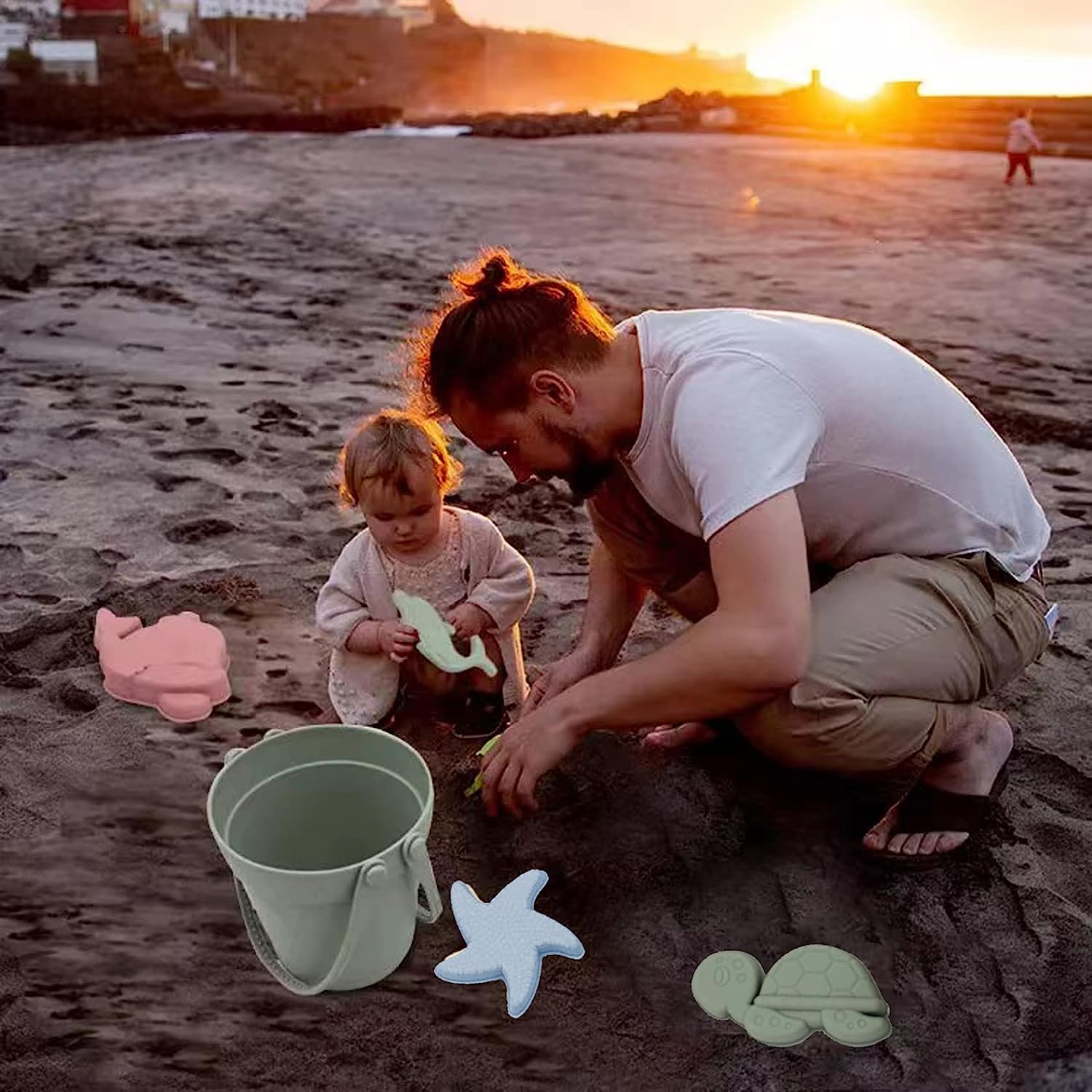 Jouets de Seau de Plage pour Enfants – Silicone, 6 Moules 3D Océan, Pliable | TrioNest™