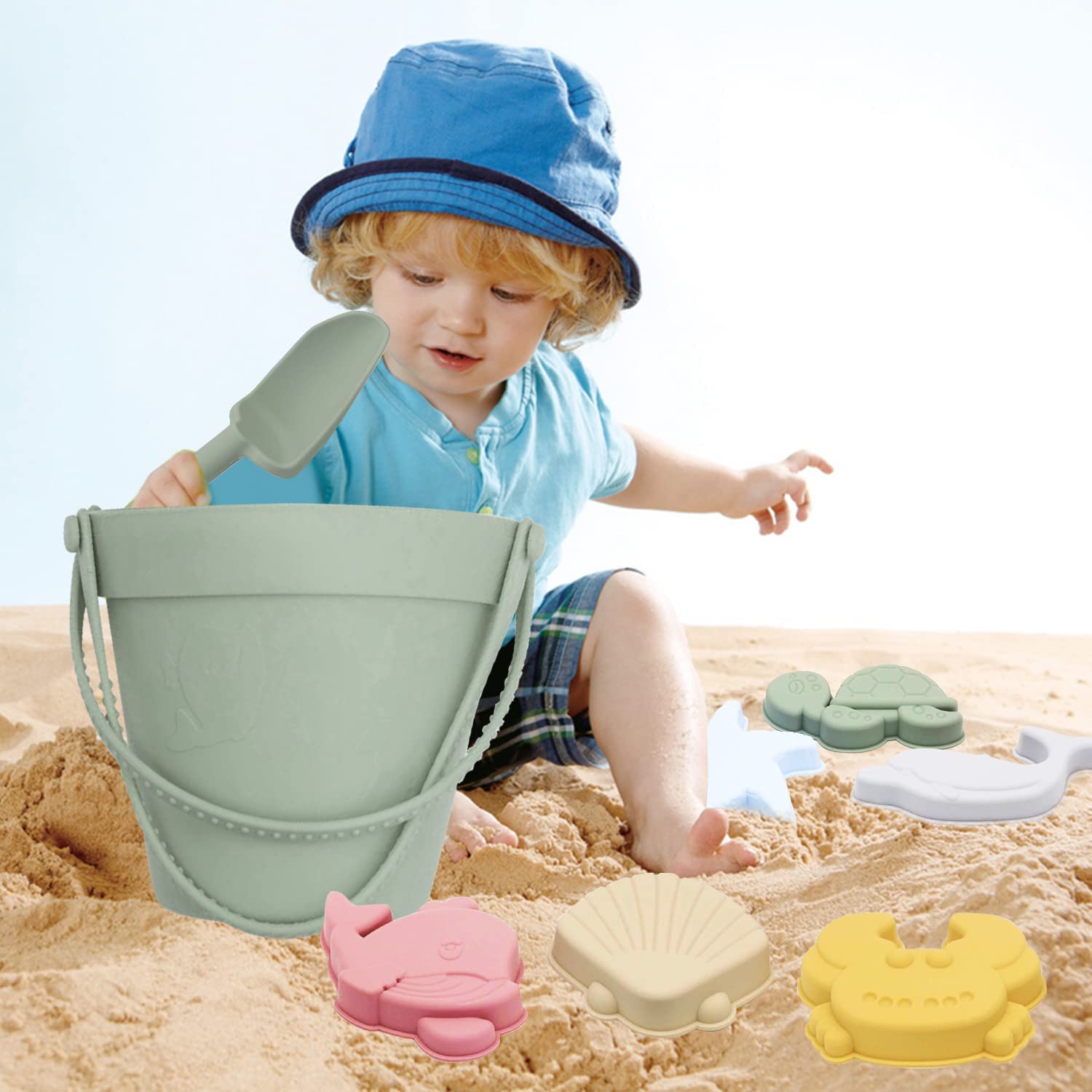Jouets de Seau de Plage pour Enfants – Silicone, 6 Moules 3D Océan, Pliable | TrioNest™