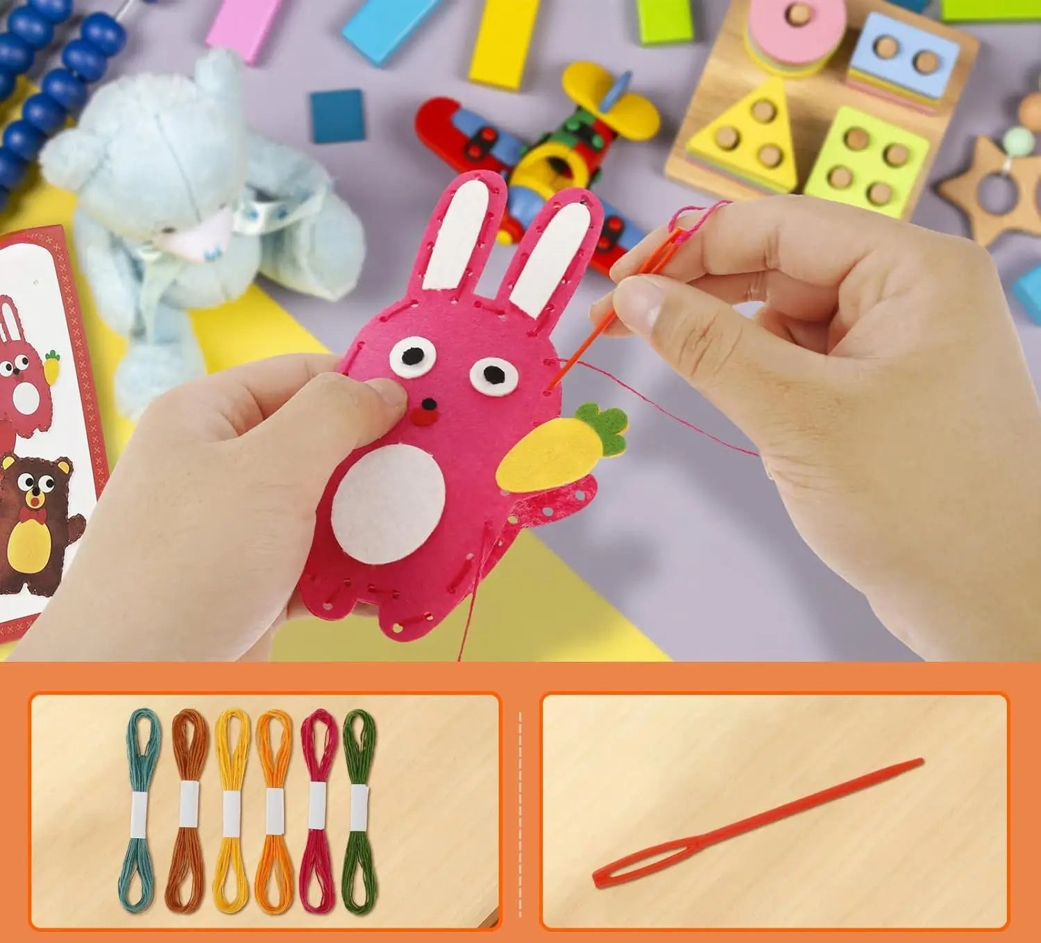 Kit de Couture pour Enfants – Feutrine, Aiguilles Plastique, Fils Colorés, Fait-Main | TrioNest™
