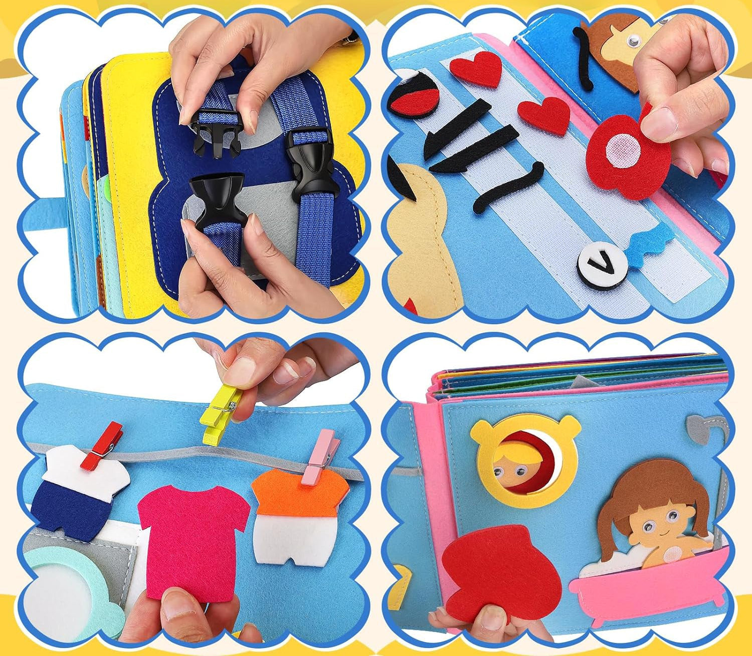 Livre en Tissu 3D Montessori – Figurines Interactives, Jeux de Rôle, 0-6 Ans | TrioNest™