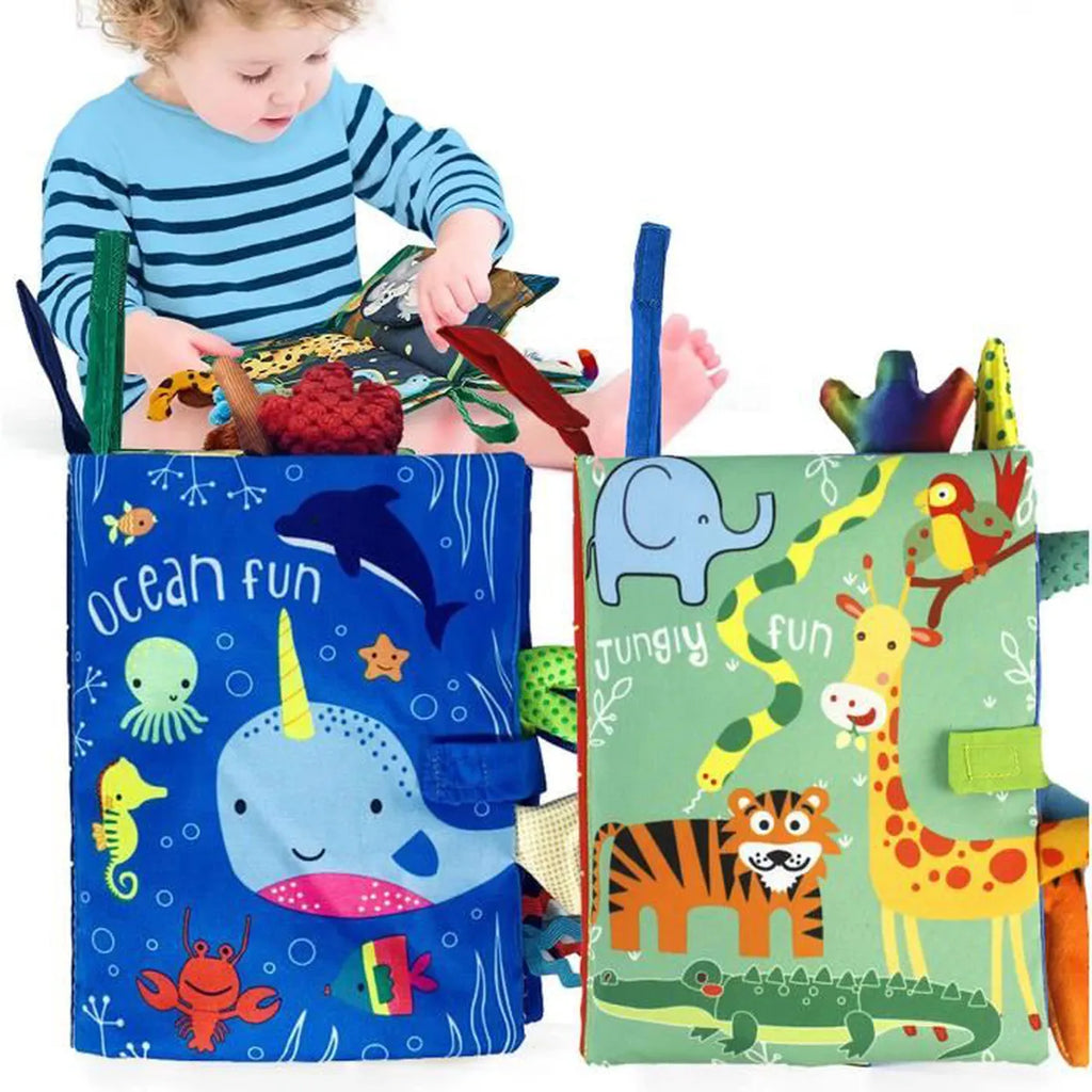 Livre en Tissu Anglais Bébé – Sensoriel, Motifs Animaux, Bilingue, Dès la Naissance | TrioNest™